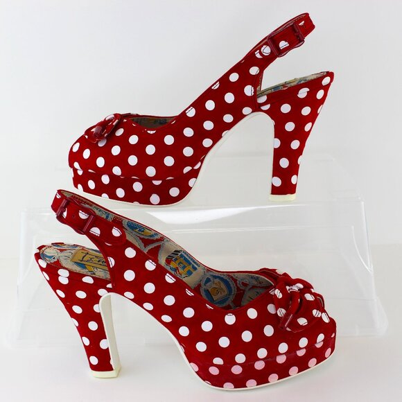 Miss L Fire Polka Dot Peep Toe Casablanca Heel Shoe (7.5 US) - Picture 3 of 7